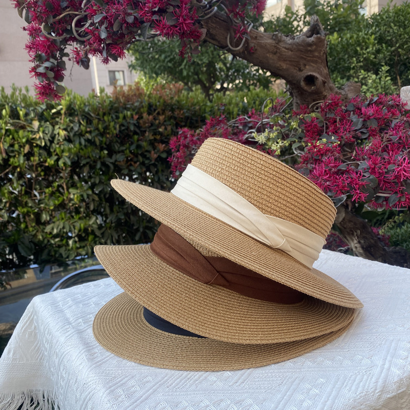 2023 summer straw hat female sunshade billycock high sense decorative band sun hat all-matching hat factory wholesale