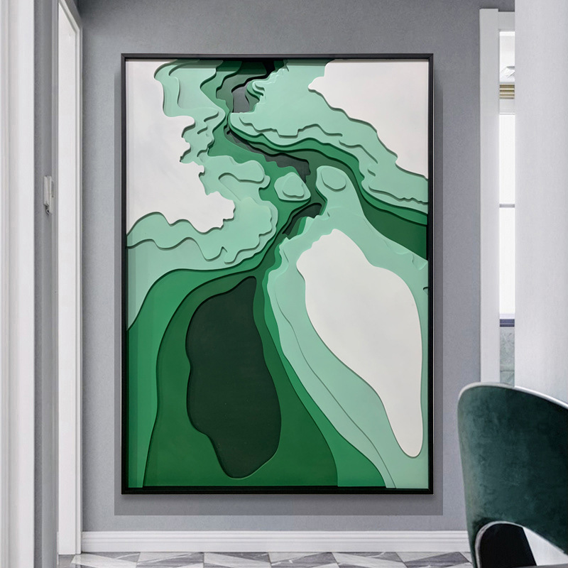 简约现代轻奢客厅装饰画抽象创意3d立体手工绿色装置玄关过道挂画