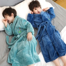 儿童睡衣男童秋冬季珊瑚绒加绒加厚款中大童长款家居服睡袍浴袍