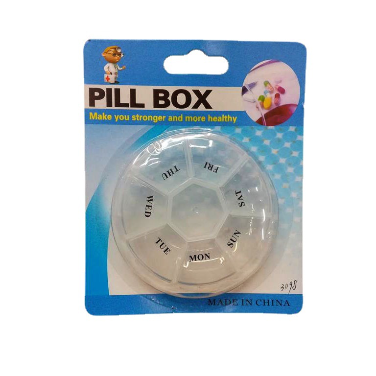 7-day transparent round compartment pill box large capacity healthcare box one week seven-grid pill box rs-600027