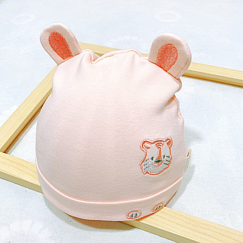 新生婴儿男女宝宝柔软双层全棉胎帽睡帽新年红色小老虎套头帽春秋