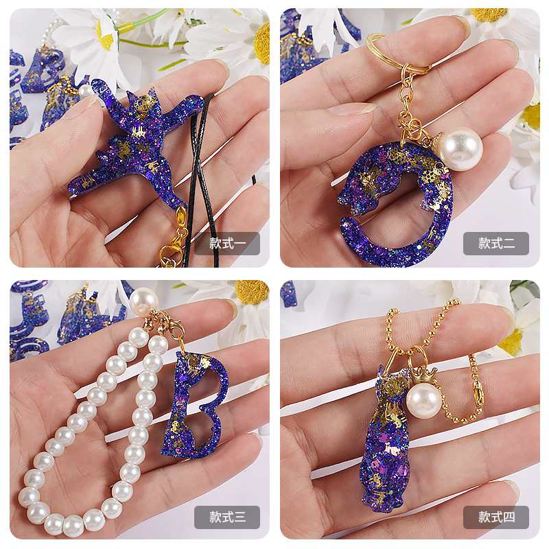 Crystal Glue 26 Cat English Letter Pendant Silicone Mold DIY Resin Keychain Pendant Grinding