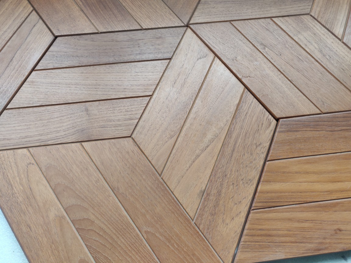 小钟名木缅甸柚木原木六边形地板原木色室内拼花实木地板