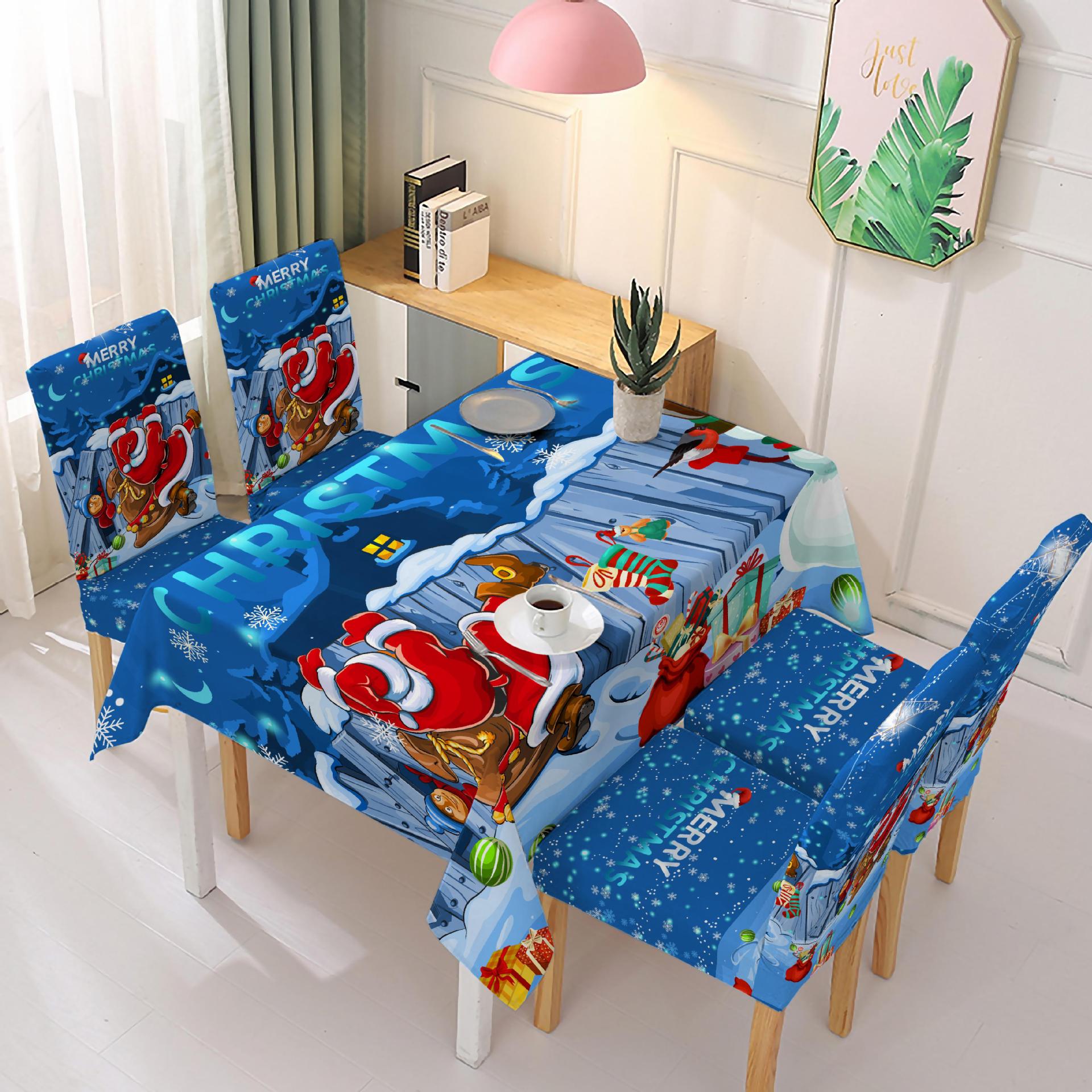 Cross-Border New Arrival Christmas Home Tablecloth Chair Cover Dining Table Oil-Proof Waterproof Tablecloth Printing All-Inclusive Elastic Chair Covers