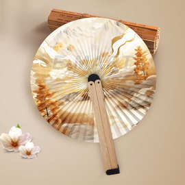 扇子折疊古风木柄团扇批发广告扇各种图案礼品婚礼圆扇女生表演扇