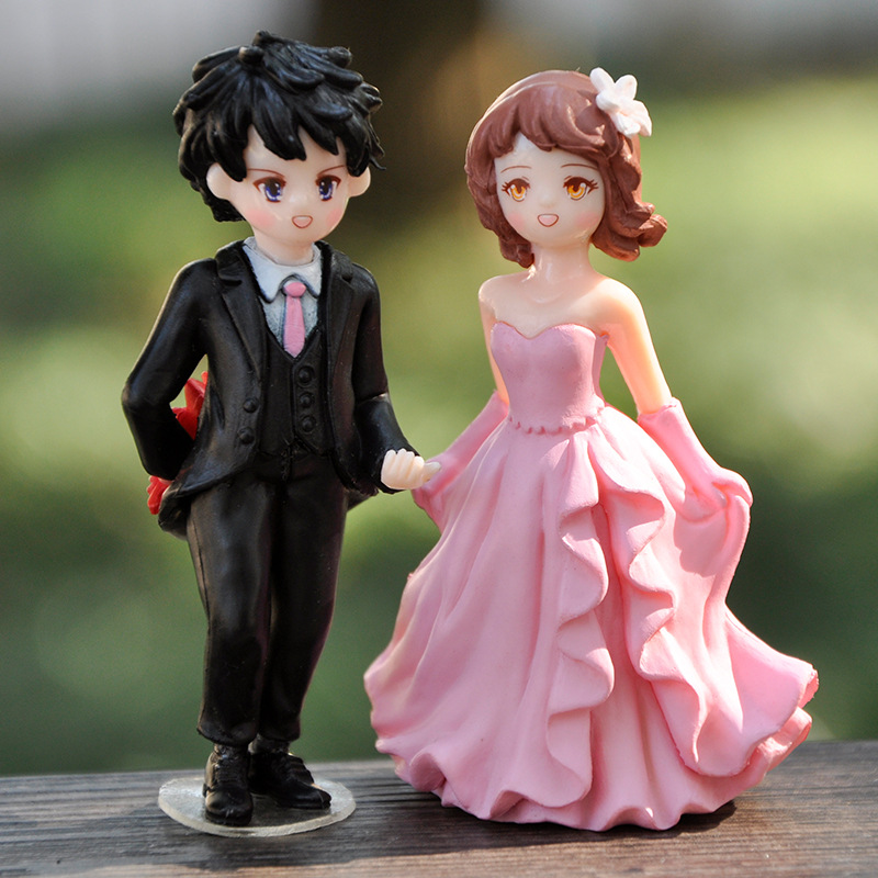 卡通情侣娃娃摆件创意求婚新郎新娘一对人偶盲盒静态车载桌面现货