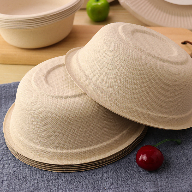 阿姿玛加厚一次性纸碗餐具盘家用户外500ml纸浆可降解碗 烧烤火锅