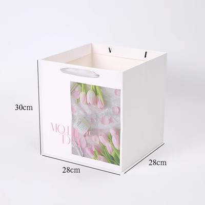 Mother's Day Flower Bouquet Handbag Square Gift Hand Bag Floral Material Kraft Paper Gift Packaging Bag