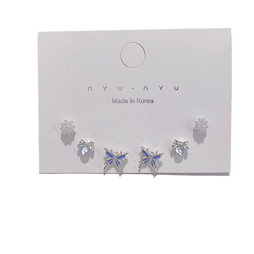 Six-Piece Set! Smart Advanced Niche Design All-Matching Petite Earrings Female Ins Starry Sky Blue Butterfly Earrings Earrings