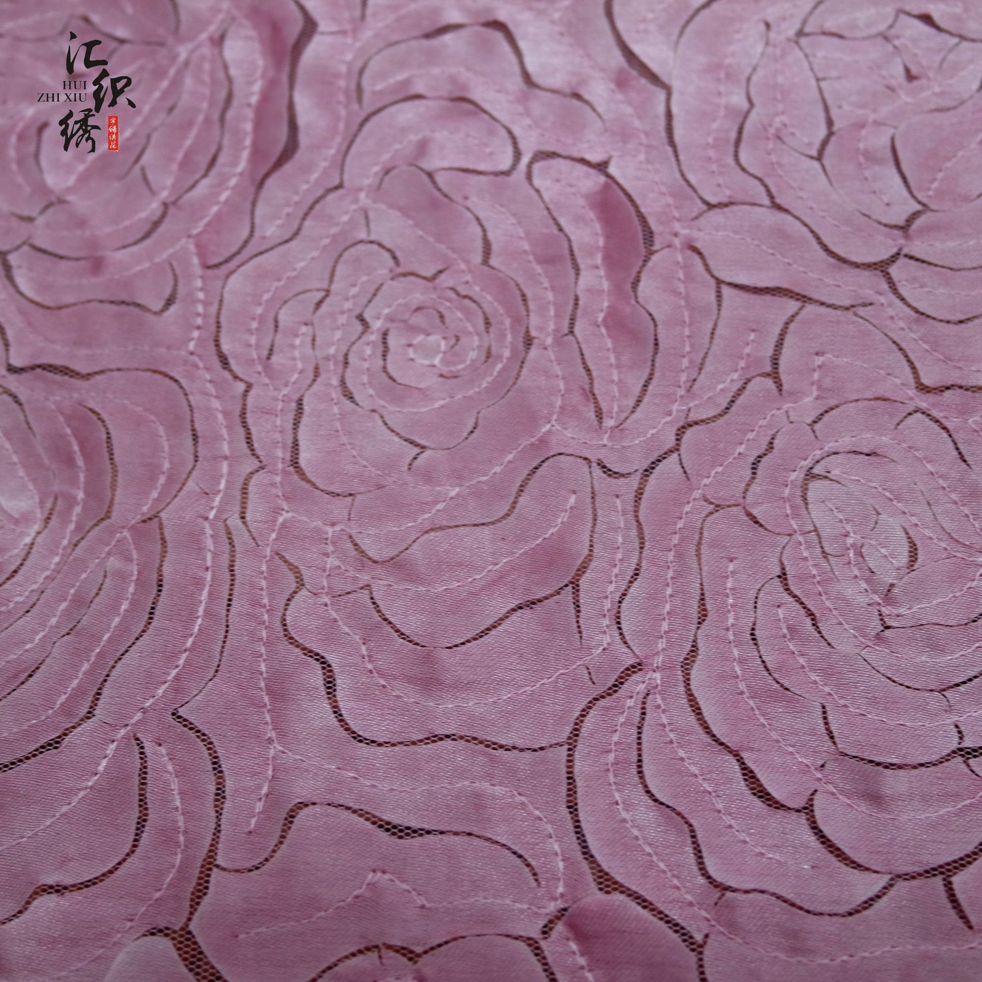 现货批发激光刺绣面料 网布烧花雕花布料 玫瑰花时装礼服diy配饰