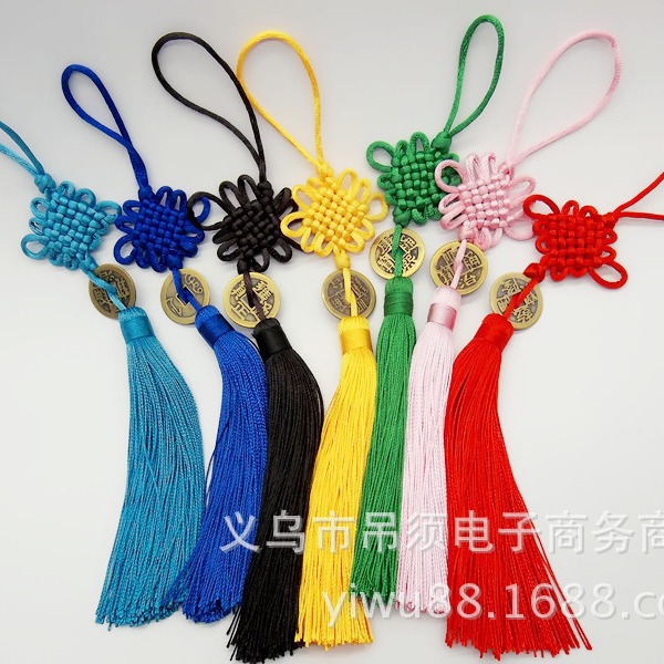 批发迷你铜钱小中国结挂饰挂件 手工编织5号线6盘铜钱中国结厂家