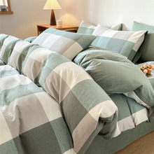A类日式色织水洗棉床上四件套全棉纯棉100条纹被套床单三件套床笠