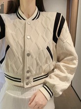 白色修身棒球服夹棉服女秋冬名媛风款外套独特超好看减龄加厚短款