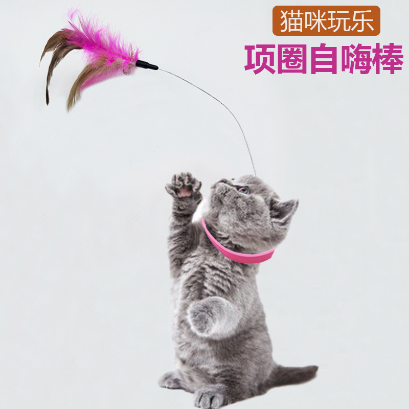 Cat Automatic Cat Teaser Toy Self-Hi Relieving Stuffy Artifact Cat Cat Collar Feather Collar Cat Teaser Toy Wholesale