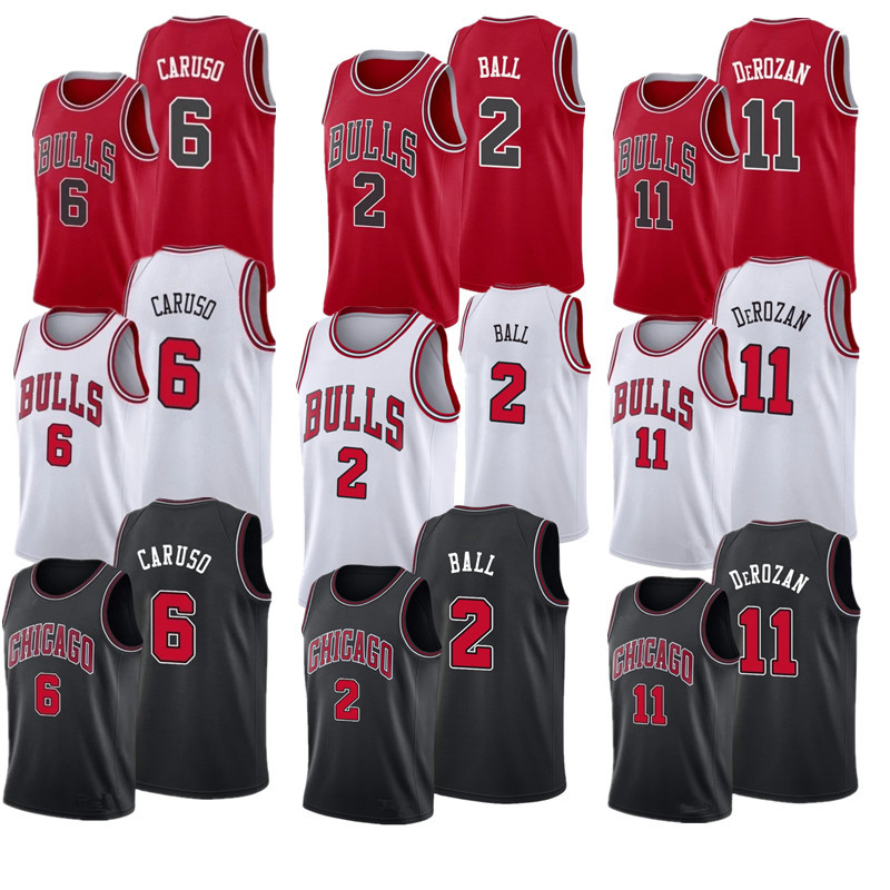 nba芝加哥公牛队 2# ball 6#carusd 11#德罗赞 刺绣球衣批发