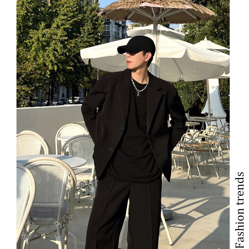 同款cleanfit外套男感夏季休闲西装男潮牌痞帅英伦雅痞风垫肩