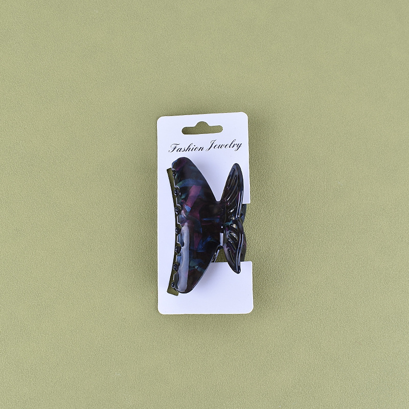 New Black Gradient Pattern Three-Dimensional Butterfly Barrettes Black Retro Grip Hollow Shark Clip Colorful Pattern