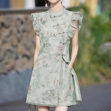 夏装爆款新中式国风高级感刺绣连衣裙短款两件套小个子时尚套装葵