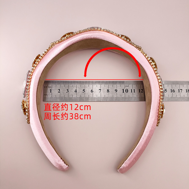 European and American New Gentle and Shine Satin Court Style Female Elegant Hair Accessories 3.5cm Three Oval Rhinestone Fabric Plastic Headband