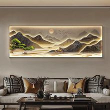 新中式LED灯光画山水风景挂画客厅装饰画氛围灯画大气沙发背景画