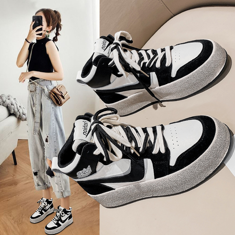 圆头厚底防滑软底高帮棉鞋拼色学院风运动鞋女鞋-阿里巴巴