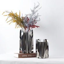 现代轻奢不锈钢银色插花器高级感花瓶摆件餐厅桌面样板房软装饰品