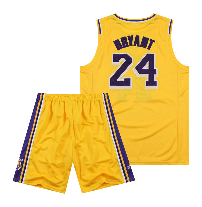 湖人队科比24号圆领刺绣球衣黄色紫色白色黑色篮球服运动套装男