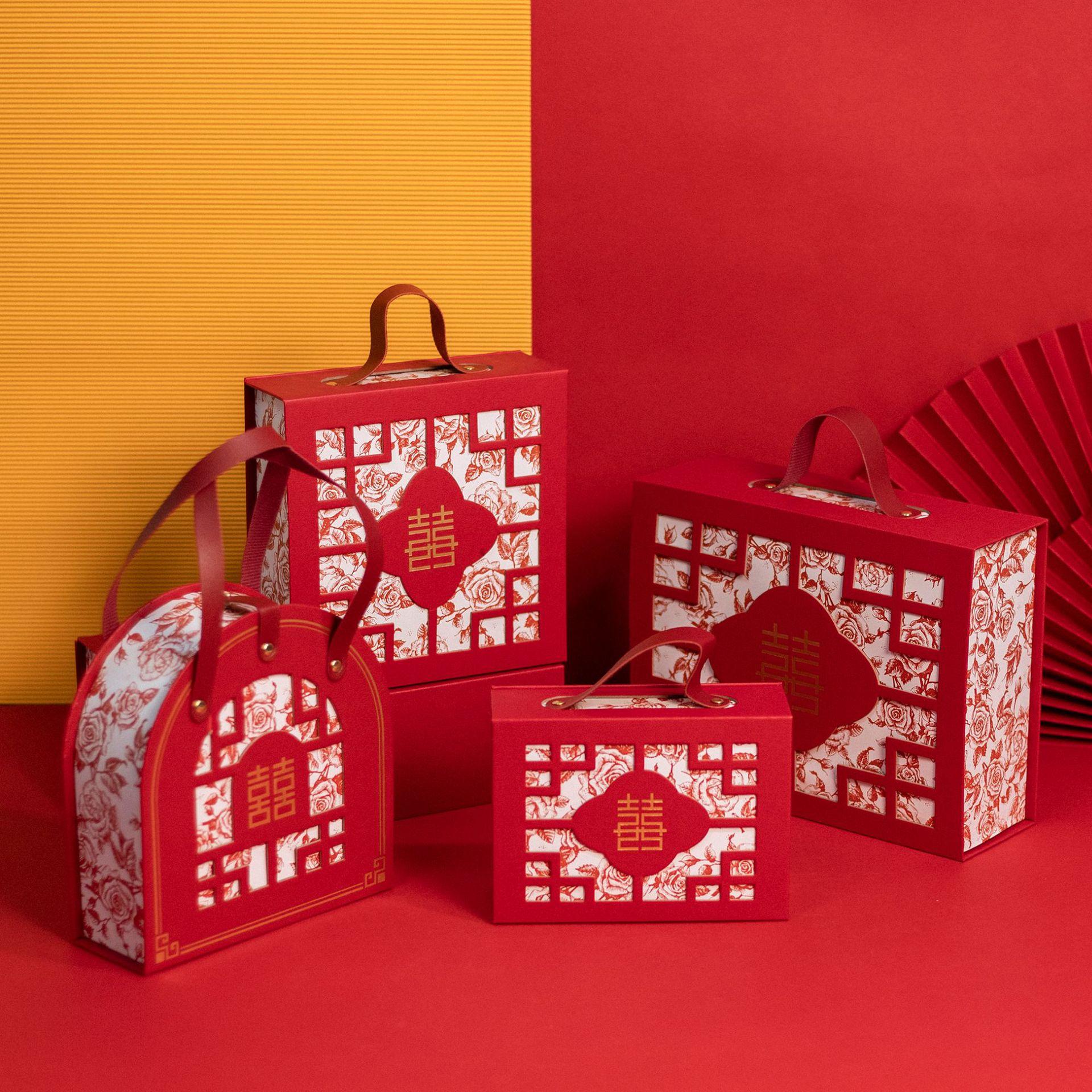2022新款中式镂空喜糖盒婚庆礼品盒手提伴手礼回礼喜庆盒现货批发