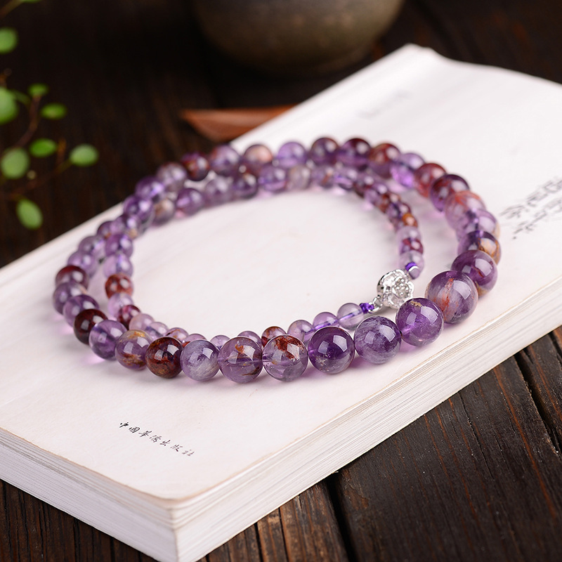 水晶项链紫钛晶塔链紫幽灵圆珠石女款送礼自留时尚水晶饰品-阿里巴巴