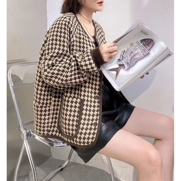 包邮千鸟格粗花呢小香风外套女2021秋冬新款韩版宽松洋气圆领长袖