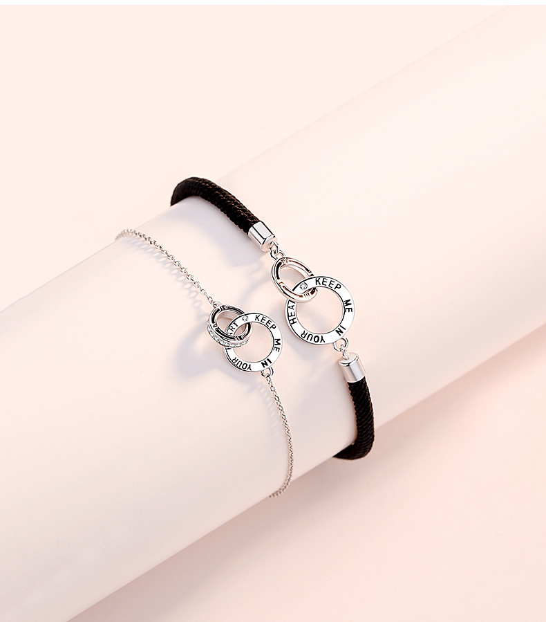 环环相扣情侣手链一对925纯银情侣款韩版学生简约纪念礼物情人节