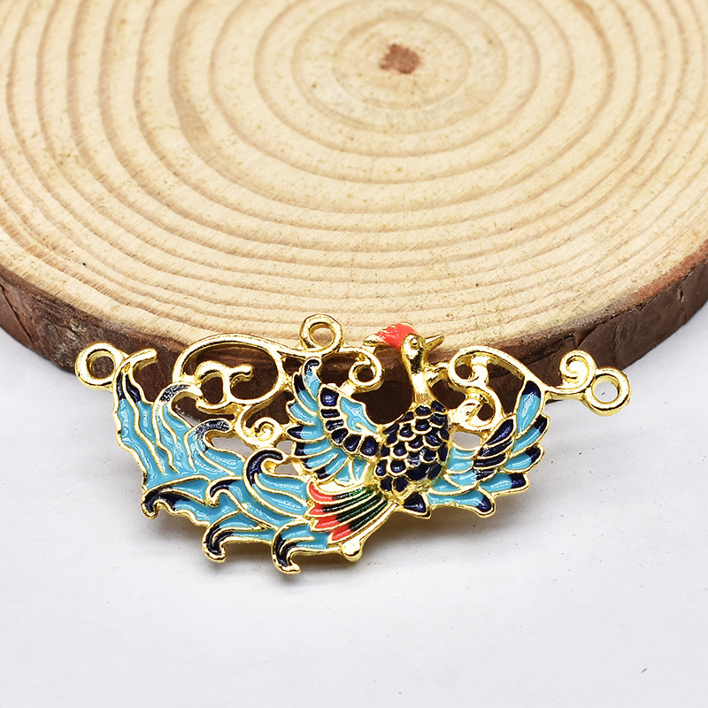 合金滴油烧蓝珐琅彩凤凰发冠吊坠古风汉服饰品配件景泰蓝凤冠挂件