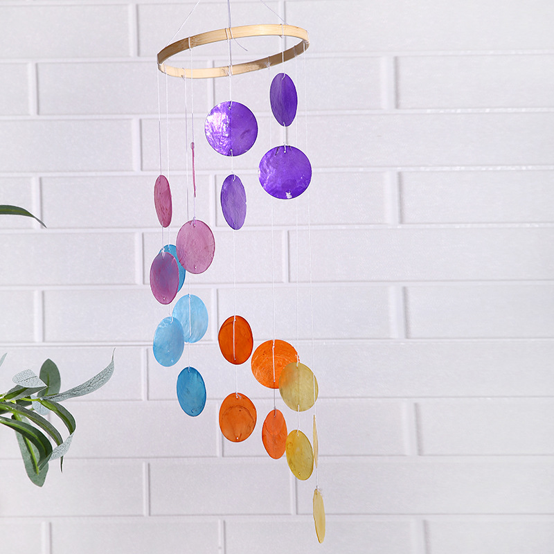 Factory Direct Sales Colorful Mirror Shell Wind Chimes Natural Ocean Shell Birthday Gift Balcony Hanging Door Decoration Crafts