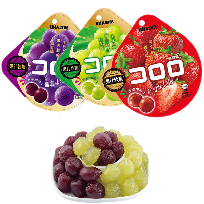 uha悠哈酷露露果汁软糖草莓白葡萄水果味爆浆零食糖果橡皮糖软糖