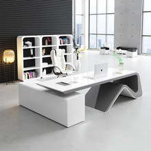 现代时尚老板桌总裁桌经理桌主管桌简约大班台创意烤漆白色办公桌
