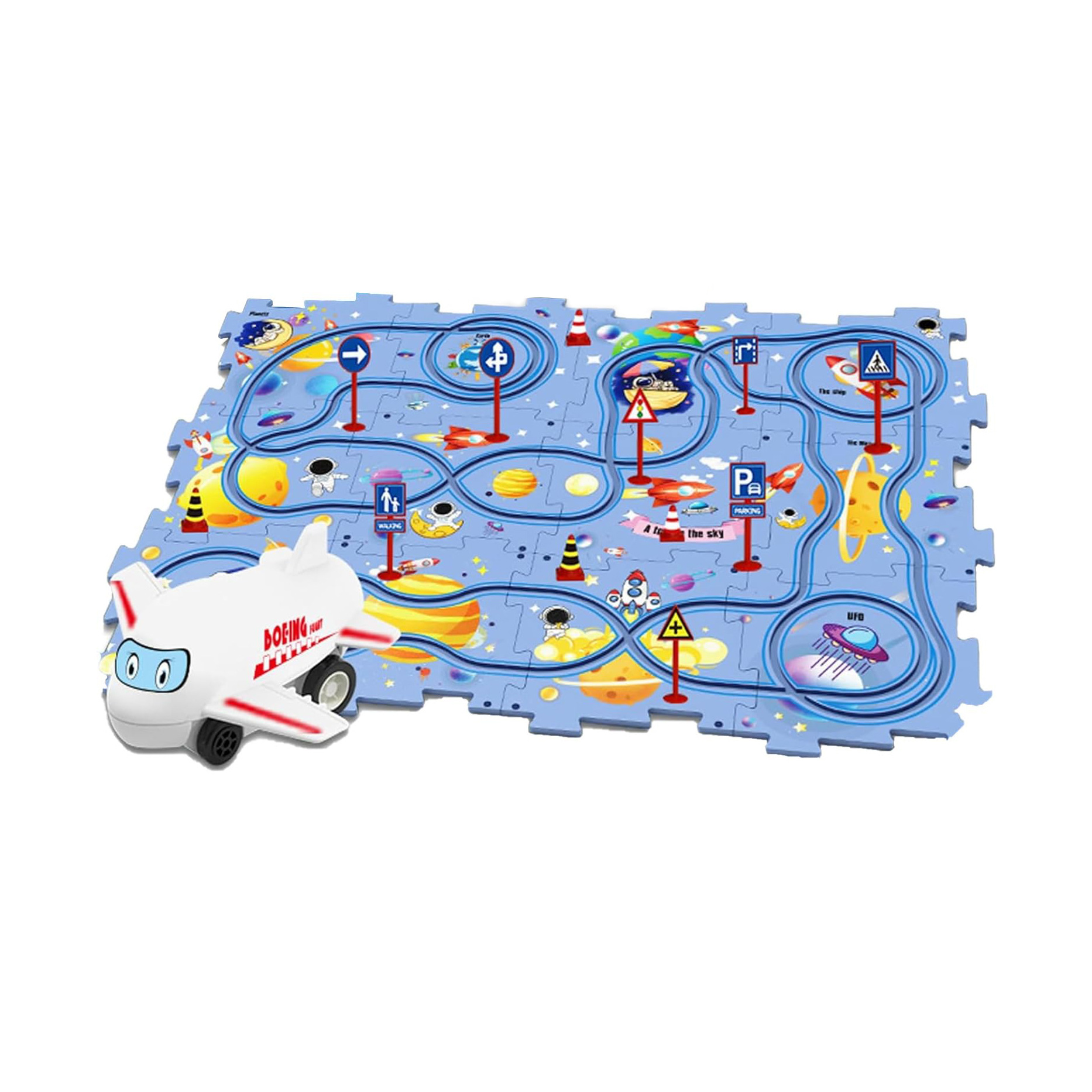 小汽车地图拼图轨道套装电动车玩具迷你路标益智玩具培训机构幼儿