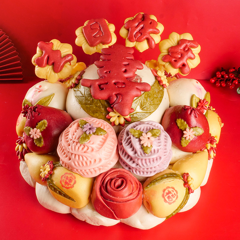 寿桃馒头生日老人点心寿包糕点蛋糕礼盒山东胶东花饽饽大祝寿花馍