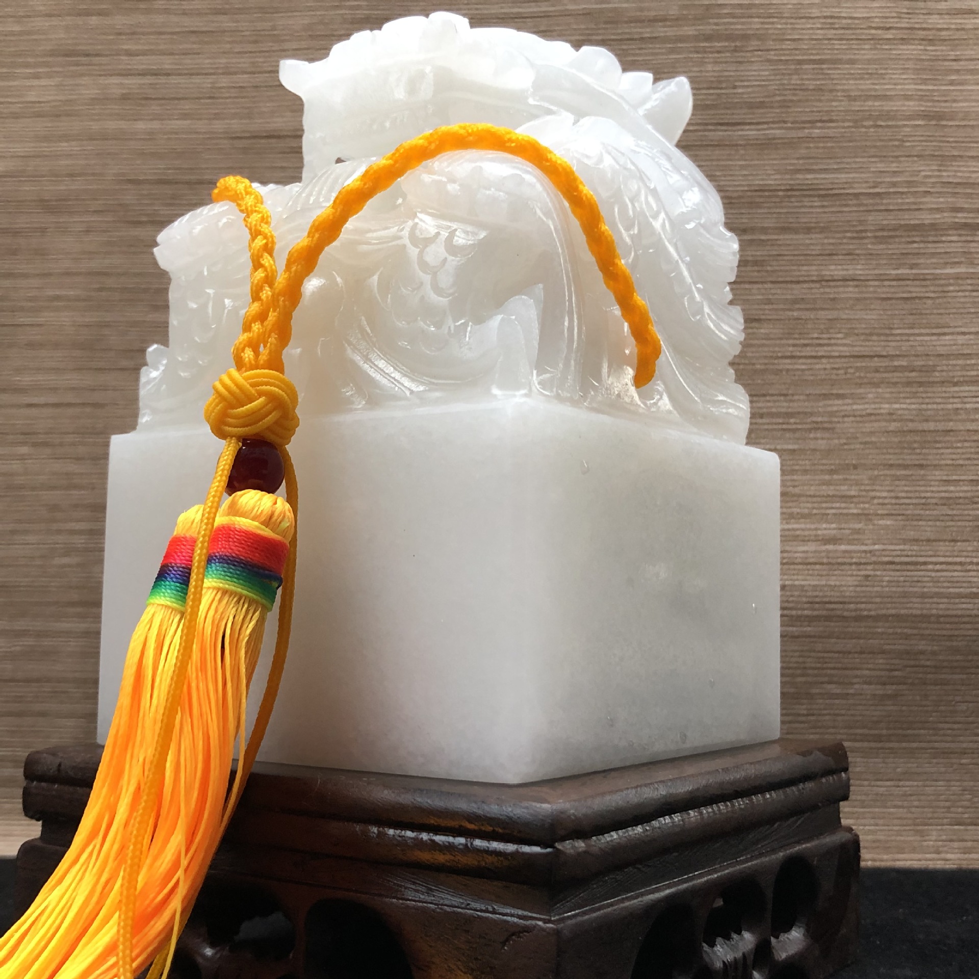 阿富汗白玉龙头印章玉玺白玉羊脂级汉白玉龙头刻玉玺家庭客厅摆件