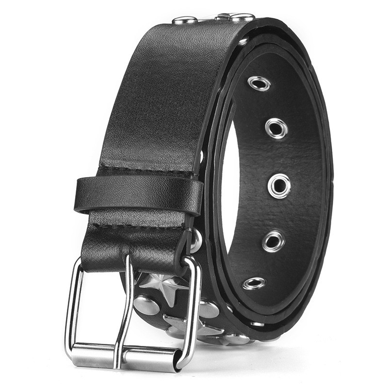 European and American Pentagram Rivet Wide Belt Eyelet Decoration All-Match Pin Buckle Belt Men and Women Punk Pant Belt