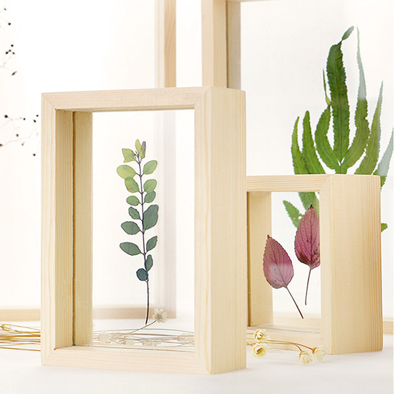 双面可视玻璃植物标本相框原木色立体画框 木质创意玻璃相框
