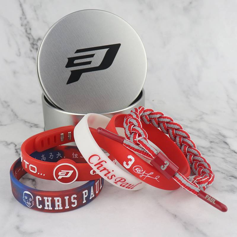 保罗签名头像硅胶手镯环圈5条铁盒装编织绳可调节夜光腕带五件套