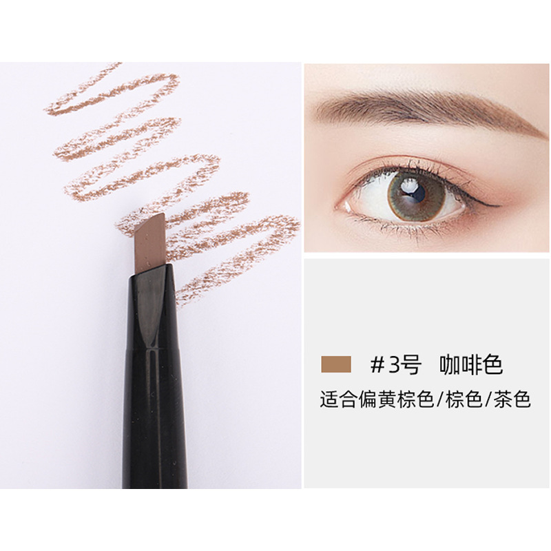 Factory Direct Sales Double-Headed Eyebrow Pencil Dual-Purpose Automatic Waterproof Rotation Sweatproof with Brush Double-Headed Rotate Eyebrow Pencil Eyebrow Pencil with Plastic Seal