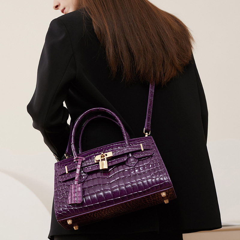 Birkin Bag Women's 2023 New Fashion Lock Leather Women's Bag Versatile Handbag Large Capacity Crocodile Large Crossbody Bag