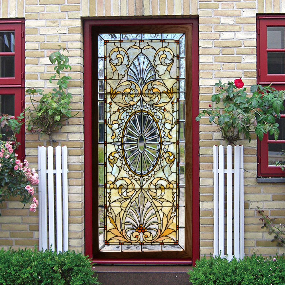 跨境仿真玻璃花纹门贴卧室浴室客厅门装饰自粘可移除pvc家居贴