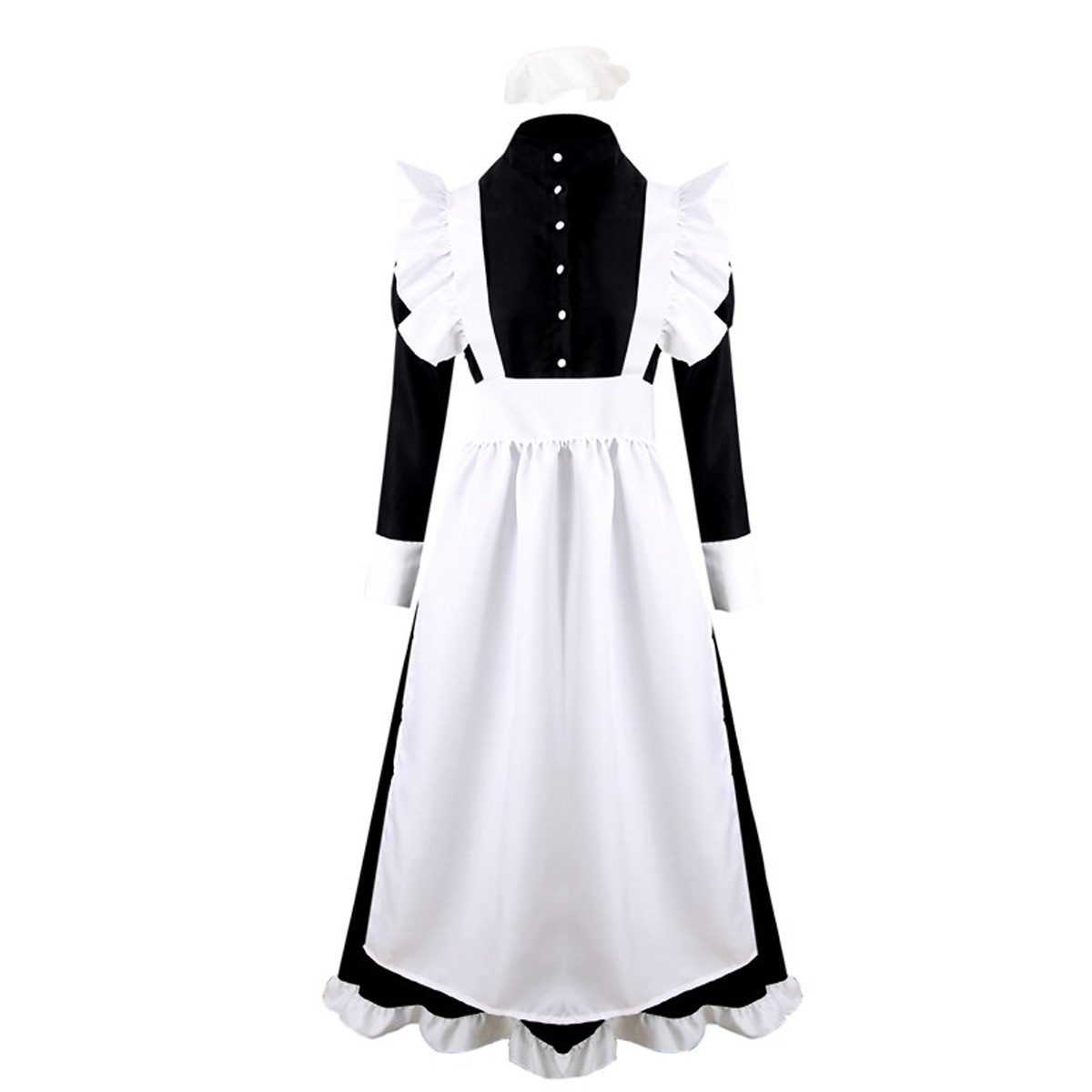黑白女仆cosplay装伪娘英国风珍珠线长款餐厅咖啡厅cosplay女仆装