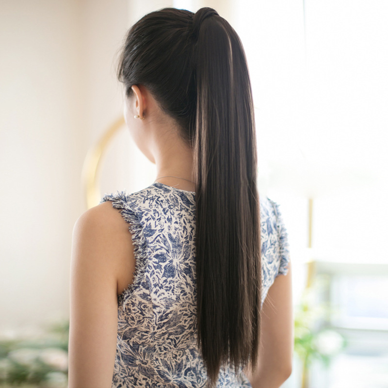 假发马尾女化纤低马尾辫子气质修脸高温丝单马尾长直发女现货批发