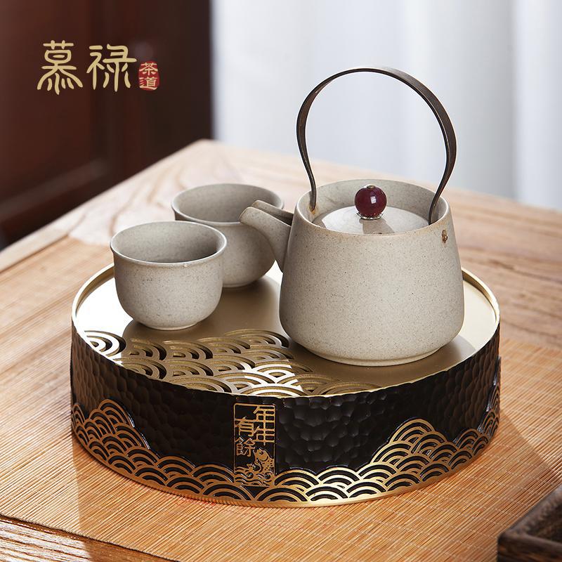 黄铜储水式茶具茶盘轻奢高档圆形干泡台客厅家用壶承中式茶承茶海