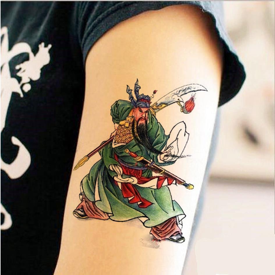 一件代发大刀关羽关公防水纹身贴男 花臂 小腿 胸前 持久防汗