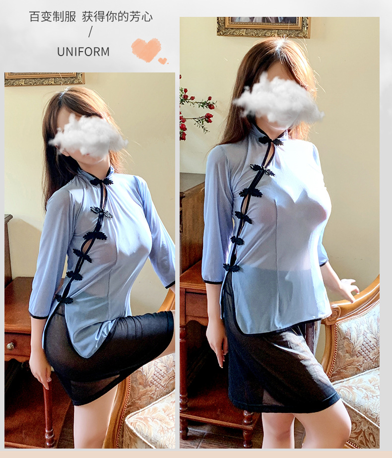 情趣内衣性感兔女郎角色扮演连体短裙蓝色套装制服诱惑一件代发