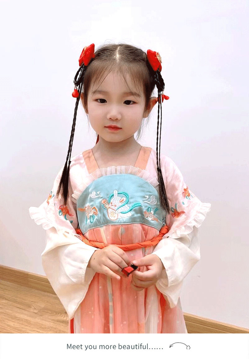 儿童假发辫子古风红发夹毛球流苏头饰汉服公主女童宝宝中国风发饰